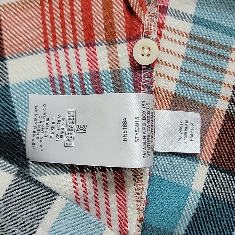 Patagonia Women's White Red Blue Plaid Flannel Button Up Top, 8 - Picture 9 of 9